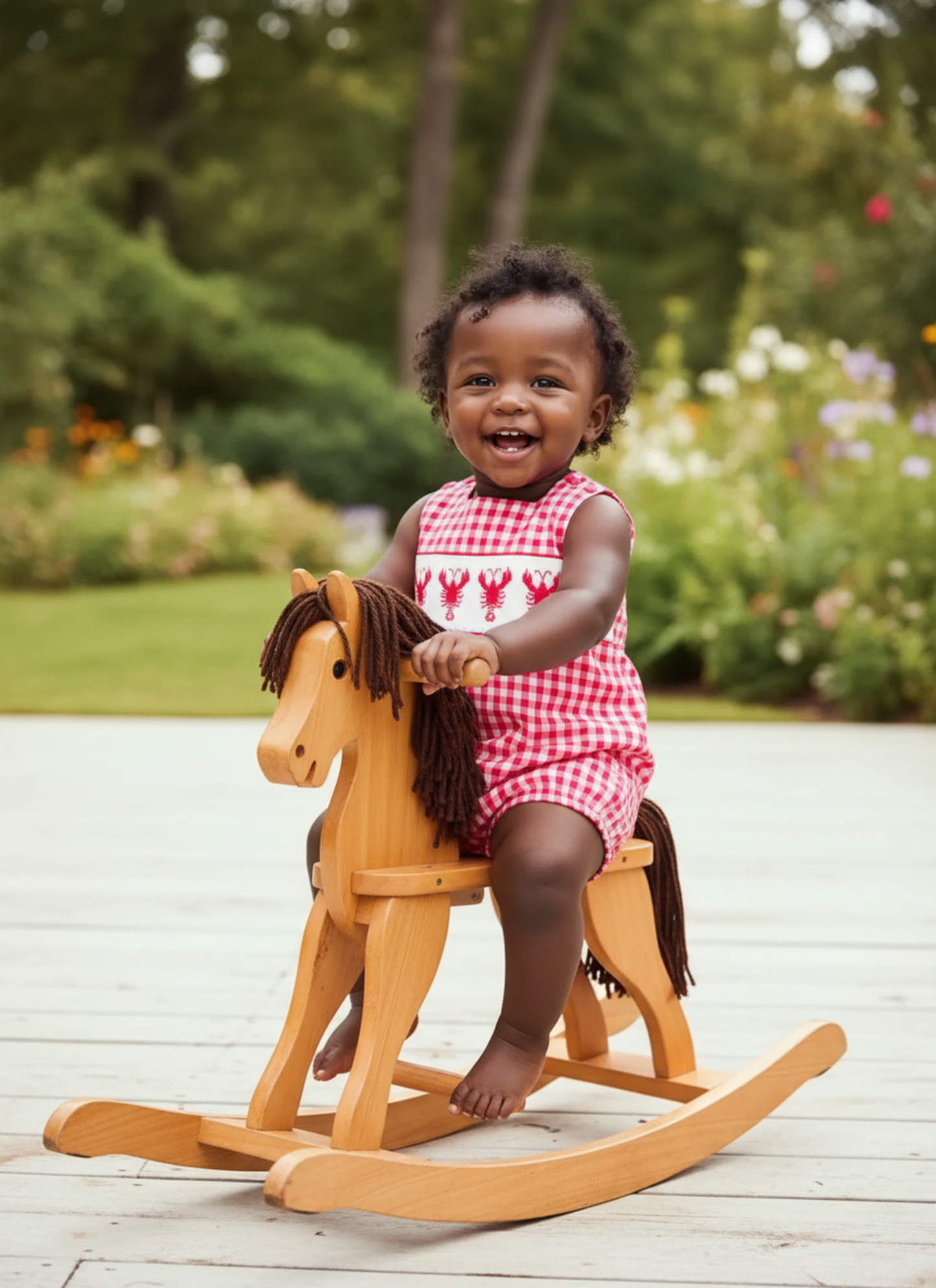 Red Gingham Lobster Smocked Boy Bubble