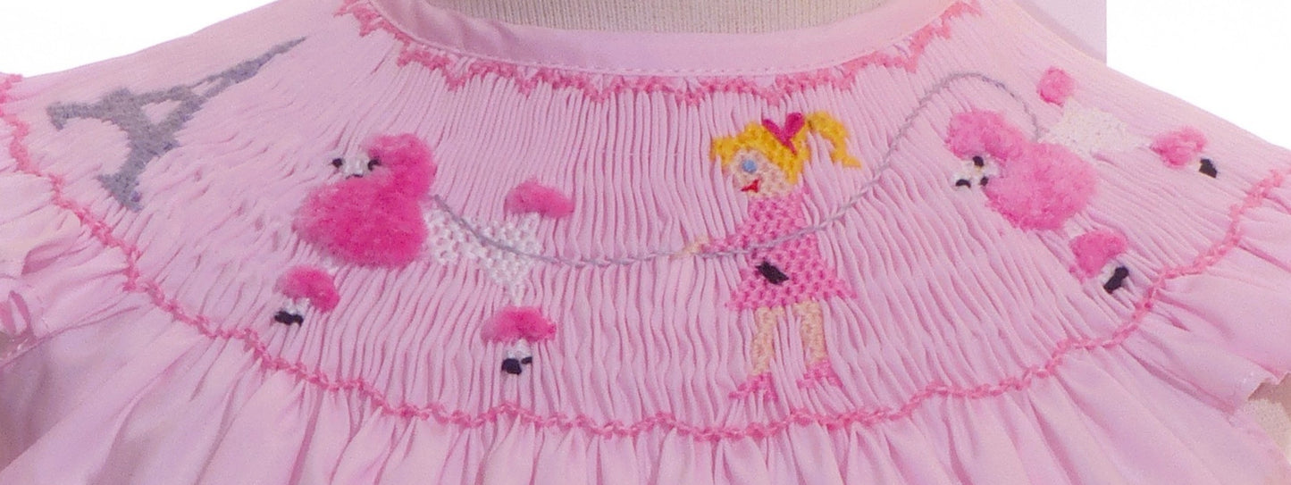 Light Pink Paris Smocked with Eifel tower & Poodle Angel Wing Sleeve Short Set