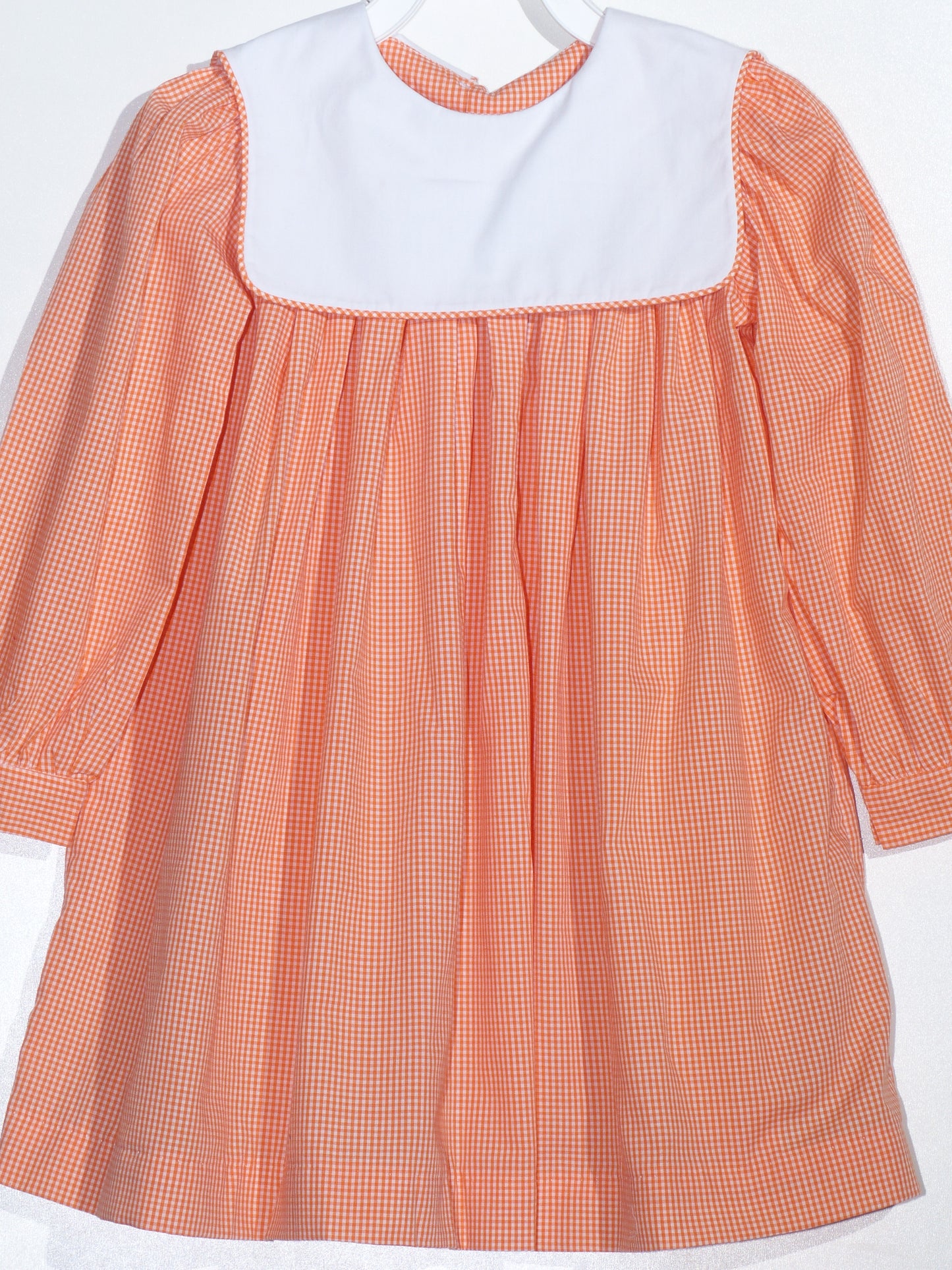 Orange Gingham Long Sleeve Dress With Squared Collar Monogramable