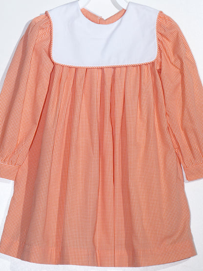 Orange Gingham Long Sleeve Dress With Squared Collar Monogramable
