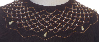 Chocolate Brown Corduroy Pearl Smocked Long Sleeve Bishop Dress