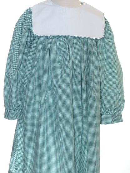 Green Gingham Long Sleeve Squared Collar Monogram-able Dress