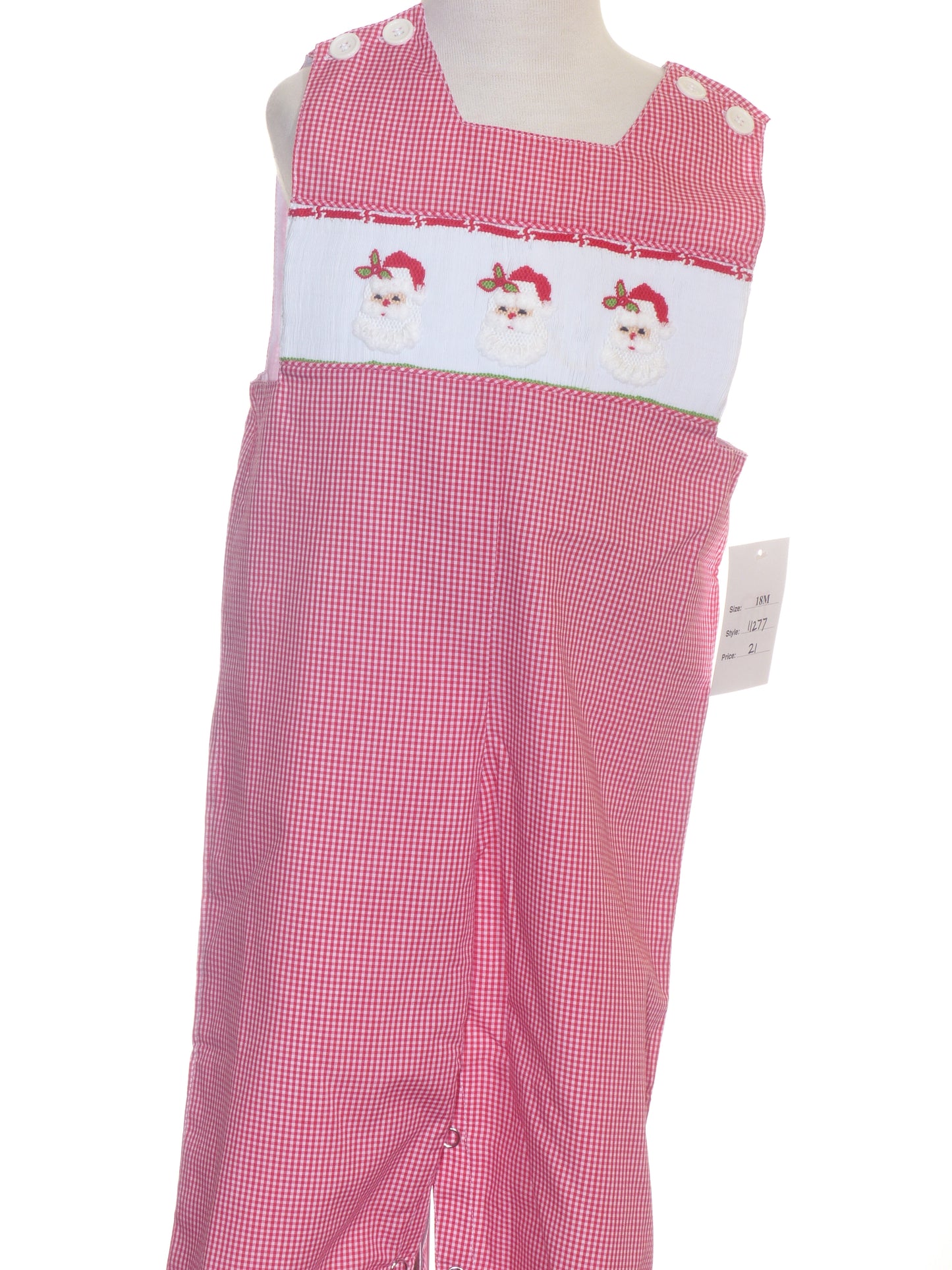 Red Gingham Boy Longall Smocked With SANTA FACES