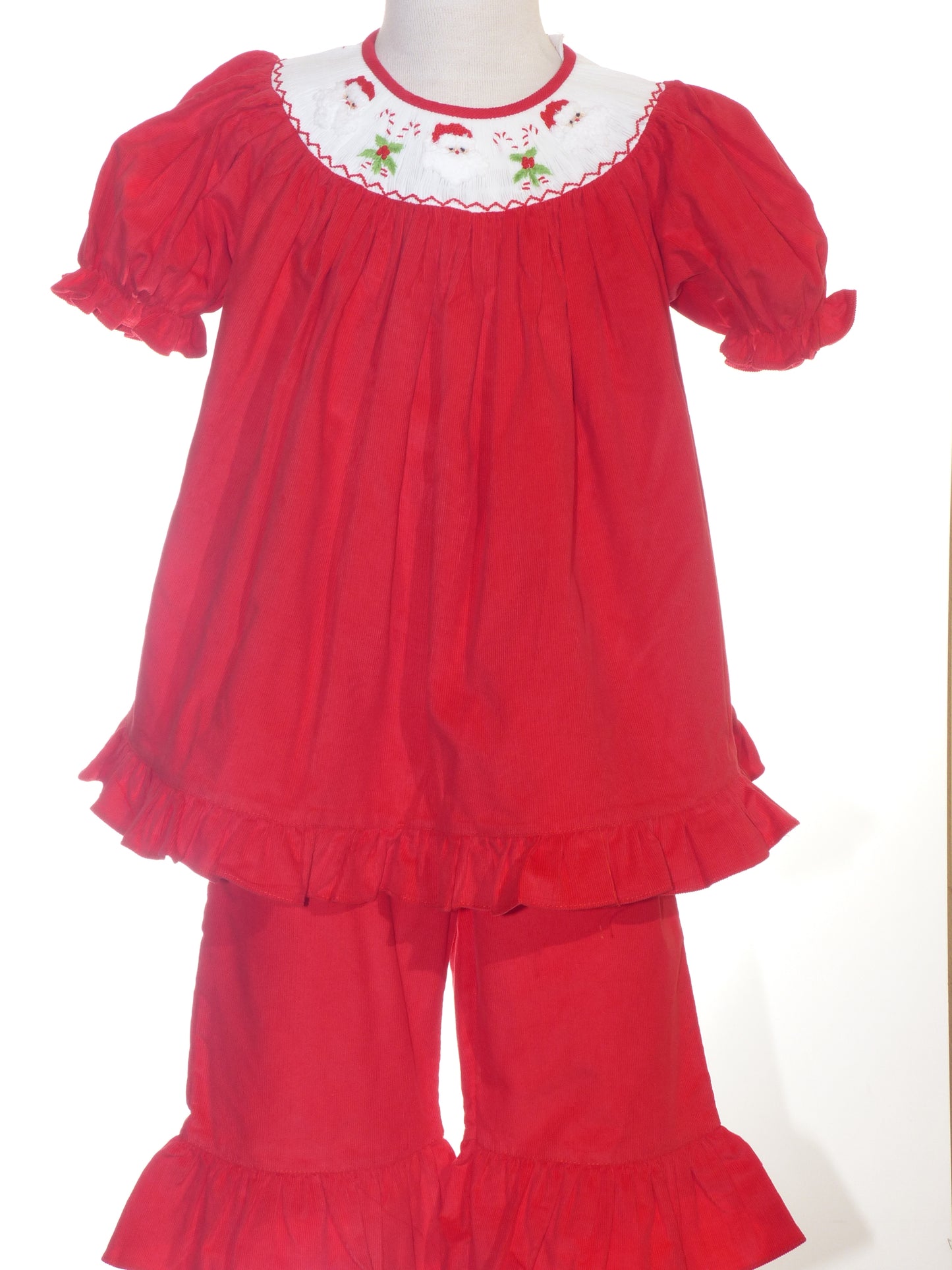 Red Corduroy Santa & Candy Cane Smocked Pant Set