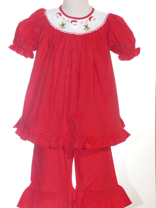 Red Corduroy Santa & Candy Cane Smocked Pant Set