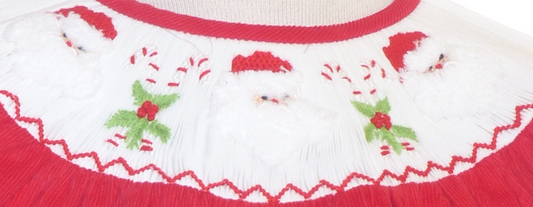 Red Corduroy Santa & Candy Cane Smocked Long Sleeve Bishop Dress