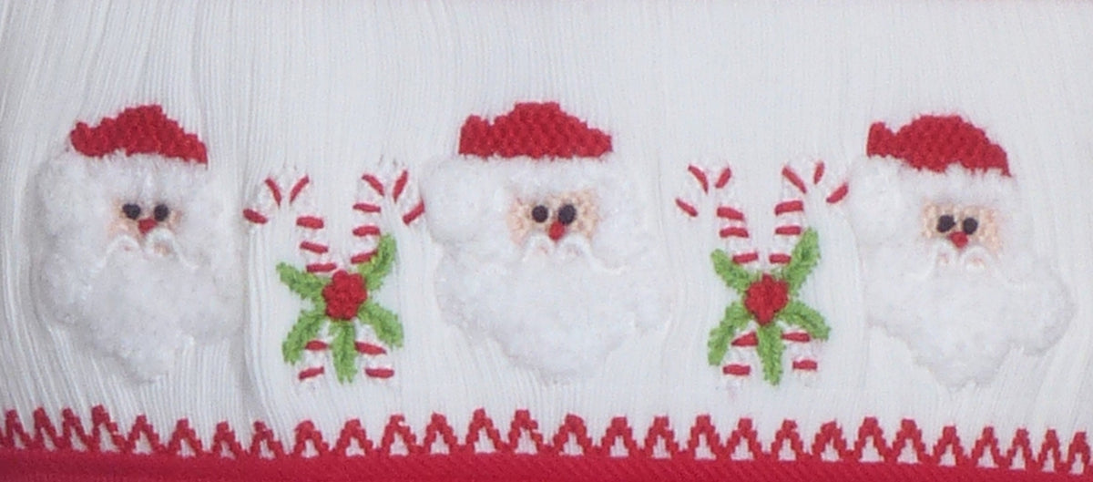 Red Corduroy Santa & Candy Cane Smocked Romper Short Sleeve