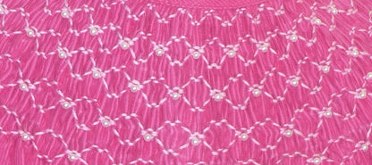 Hot Pink Corduroy Geo Smocked With Pearls Short Sleeve Bishop Dress