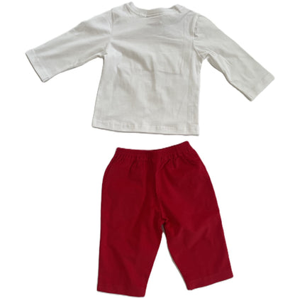 White Boy Long Sleeve Shirt With JOY Smocked & Matching Red Corduroy Pant