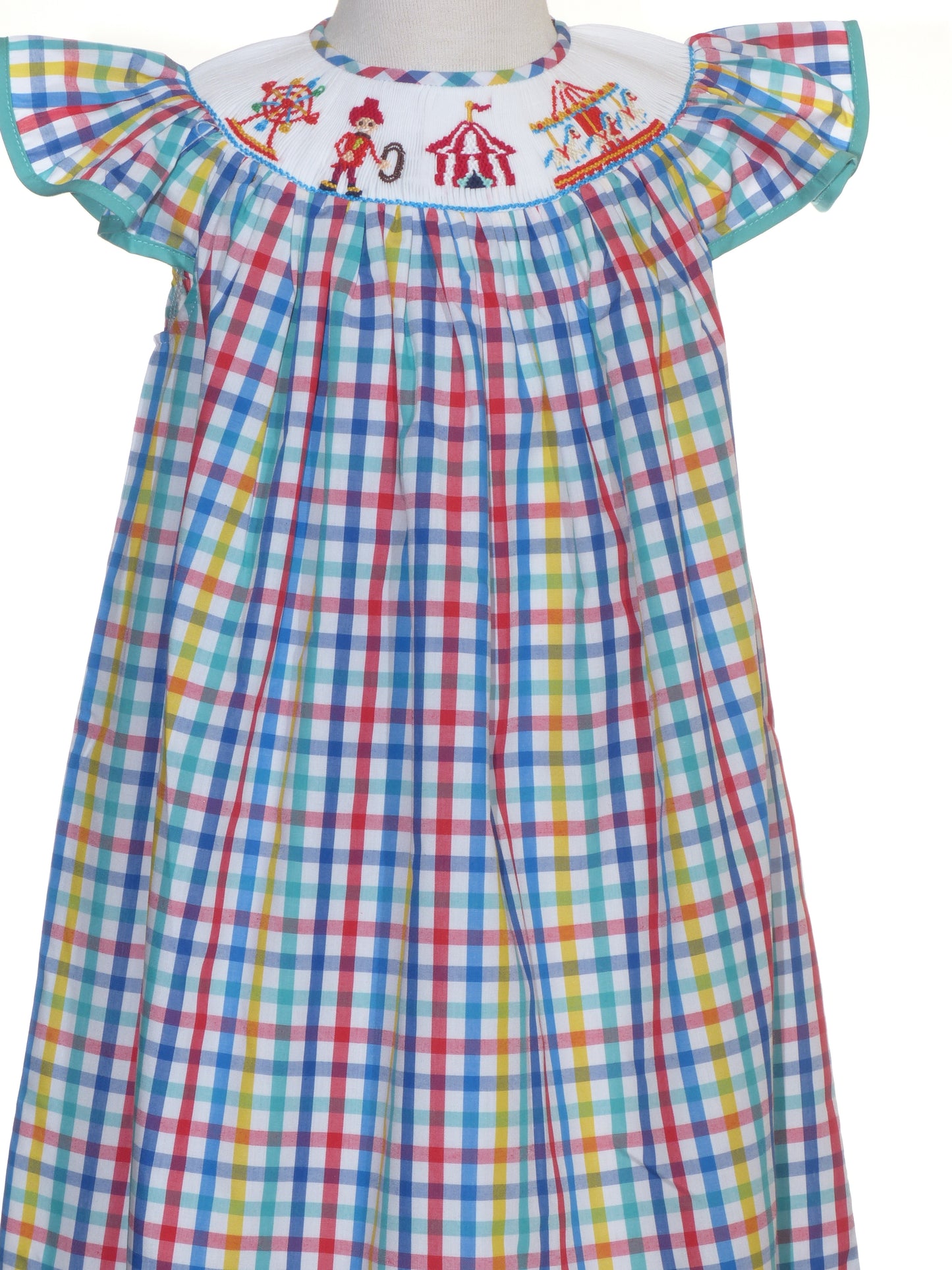 Multi Colors CARNIVAL Smocked Angle Sleeve Bishop Dress
