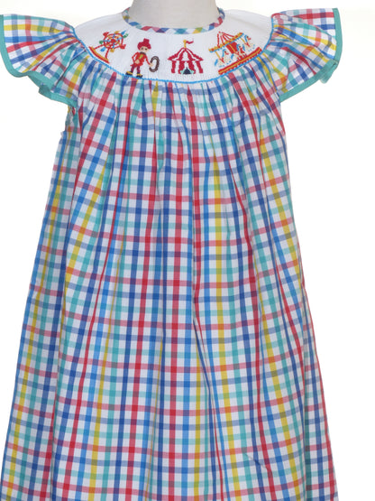 Multi Colors CARNIVAL Smocked Angle Sleeve Bishop Dress