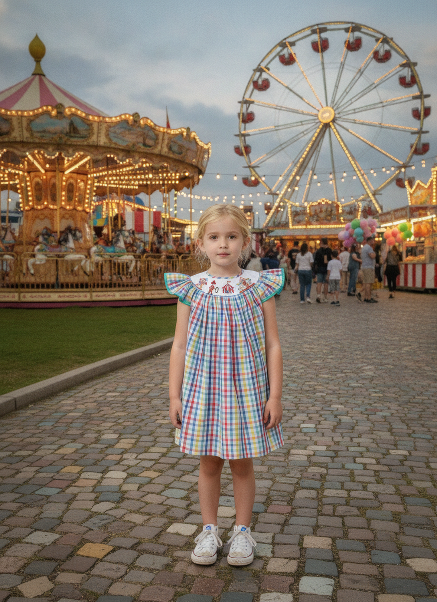 Multi Colors CARNIVAL Smocked Angle Sleeve Bishop Dress