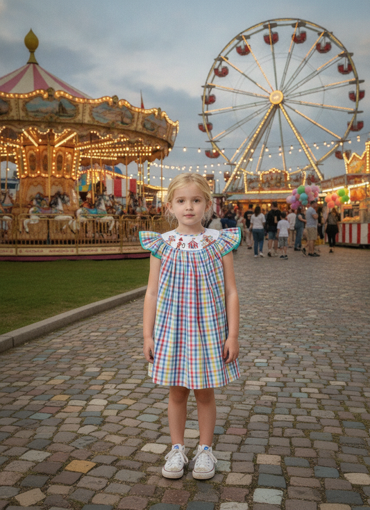 Multi Colors CARNIVAL Smocked Angle Sleeve Bishop Dress