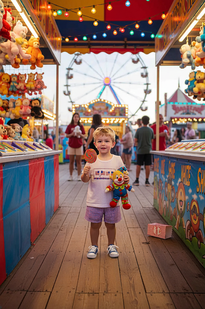 White T-shirt with Red, White, and Blue Gingham Short Featuring American Flag Smocked