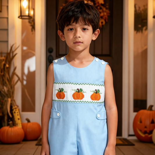 Blue Gingham Boy Long all featuring PUMPKIN Hand-Smocked