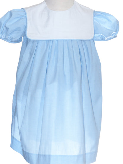 Light Blue Gingham Short Sleeve Dress With Squared Collar