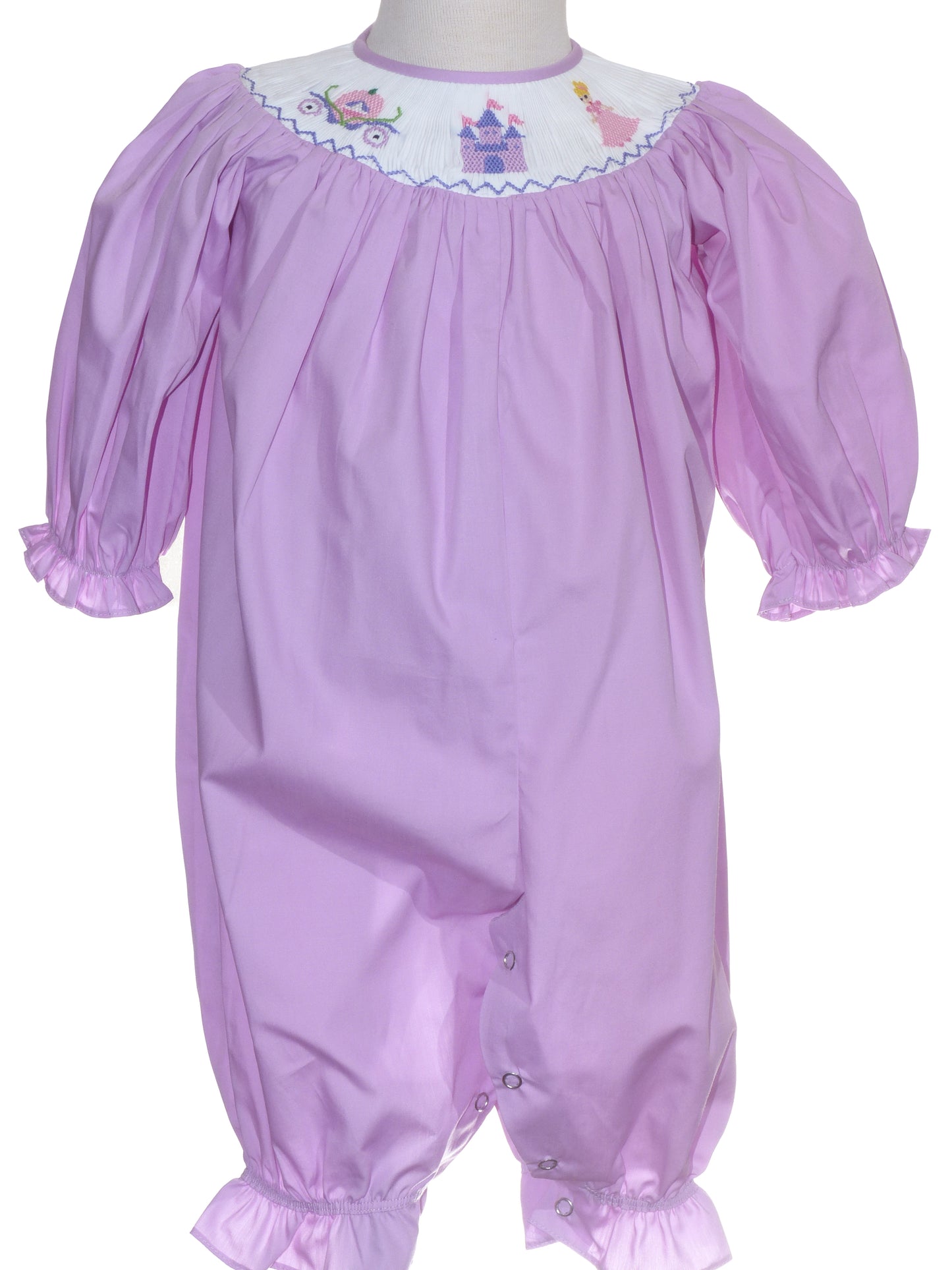 Purple Princess Smocked Long Sleeve Bishop Romper
