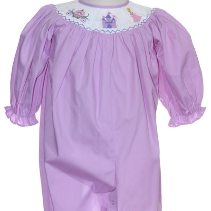 Purple Princess Smocked Long Sleeve Bishop Romper
