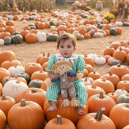Green Gingham Short Sleeve Romper featuring SCARECROWS Smocked