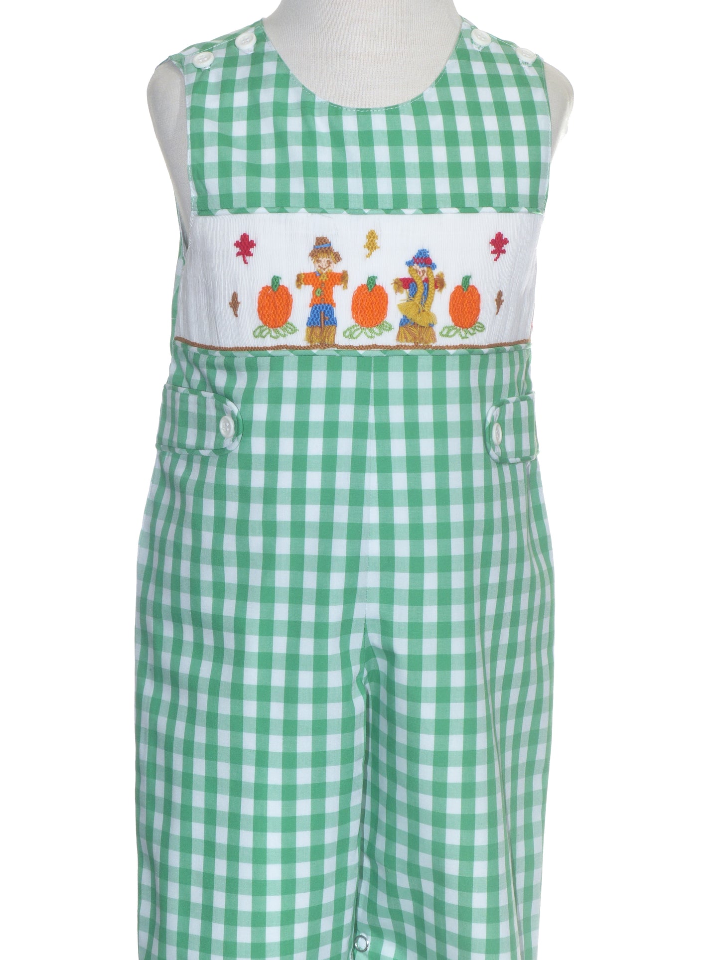Green Gingham Jon Jon featuring SCARECROWS Hand-Smocked