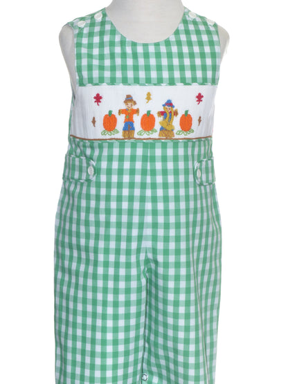 Green Gingham Jon Jon featuring SCARECROWS Hand-Smocked
