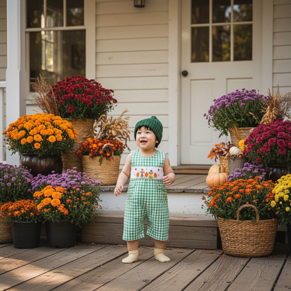 Green Gingham Jon Jon featuring SCARECROWS Hand-Smocked