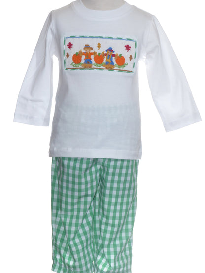 Green Gingham Pant Set featuring SCARECROWS Hand-Smocked