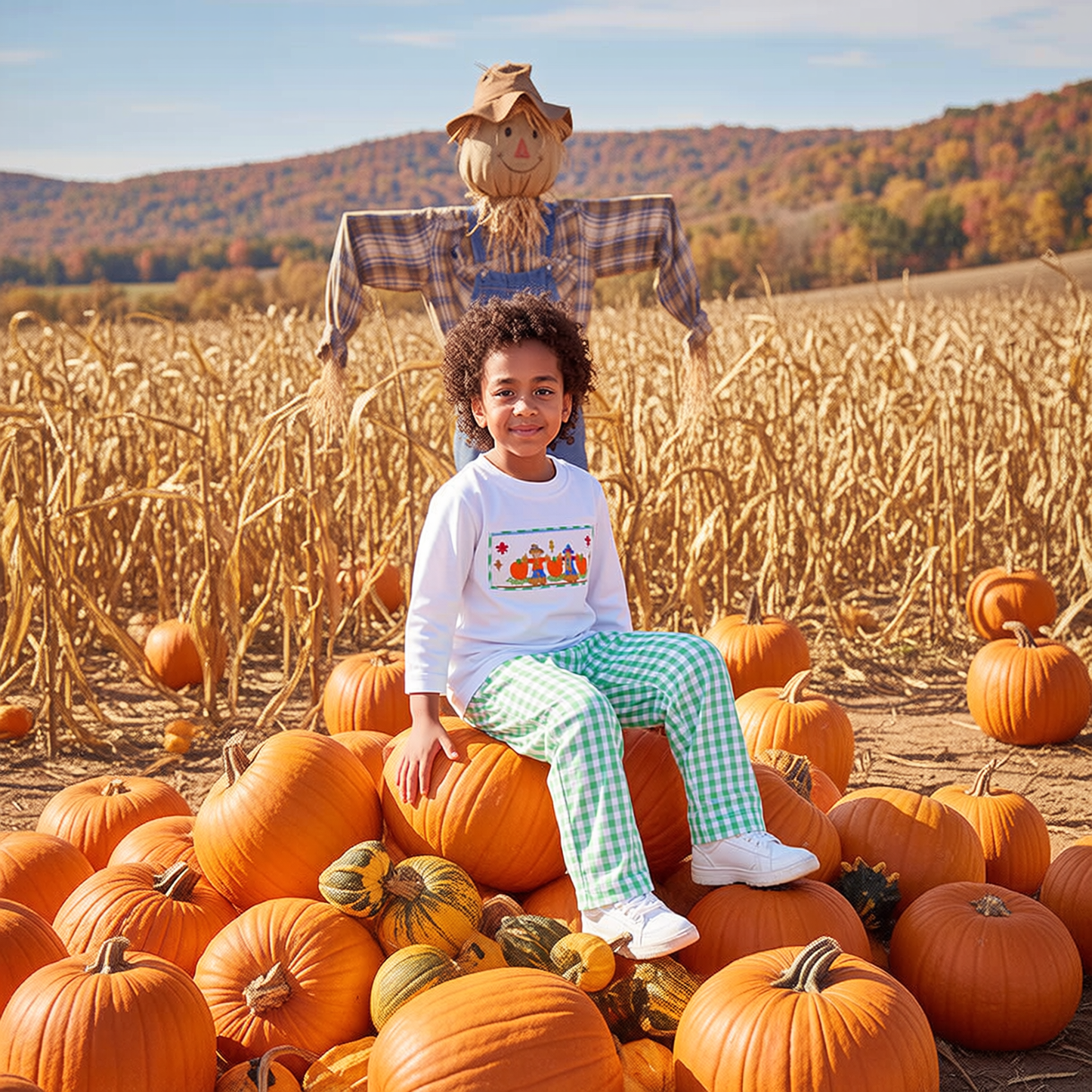 Green Gingham Pant Set featuring SCARECROWS Hand-Smocked