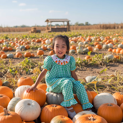 Green Gingham Short Sleeve Pant Set featuring SCARECROWS Hand-Smocked