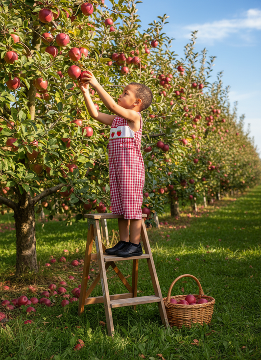 Red Gingham APPLE Smocked Boy Long all