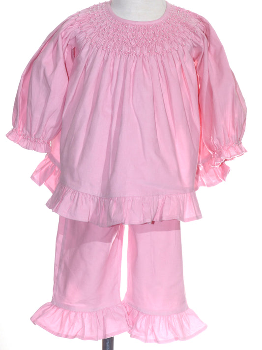 Pink Corduroy Geometric Smocked Pant Set