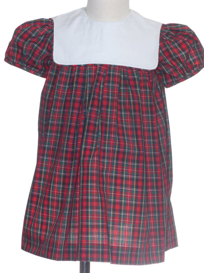 Red Plaid Dress With Squared Collar Monogramable
