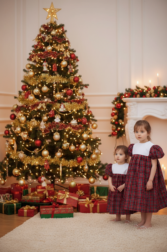 Red Plaid Dress With Squared Collar Monogramable
