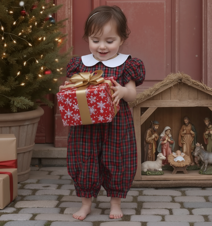 Red Plaid Girl Romper