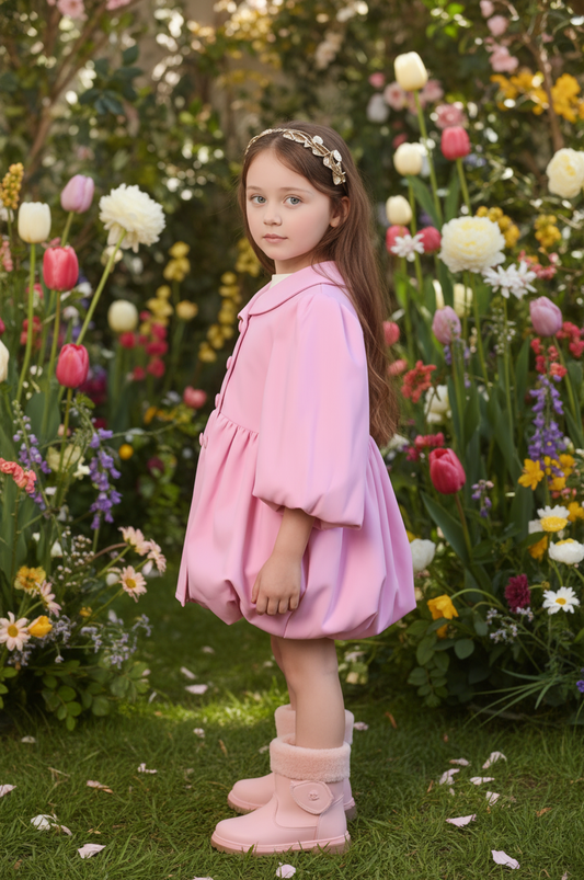 Light Pink Corduroy Coat with Big Buttons
