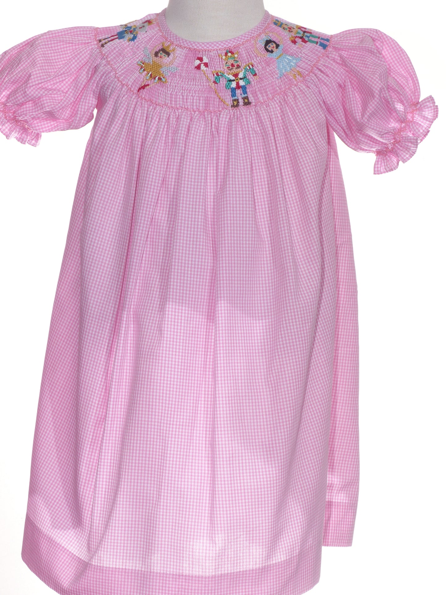 Pink Gingham NUTCRACKER Smocked Short Sleeve Bishop Dress
