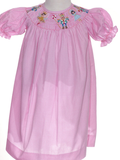 Pink Gingham NUTCRACKER Smocked Short Sleeve Bishop Dress