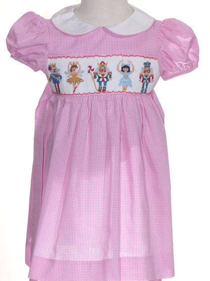 Pink Gingham NUTCRACKER Smocked Peter Pan Collar Dress