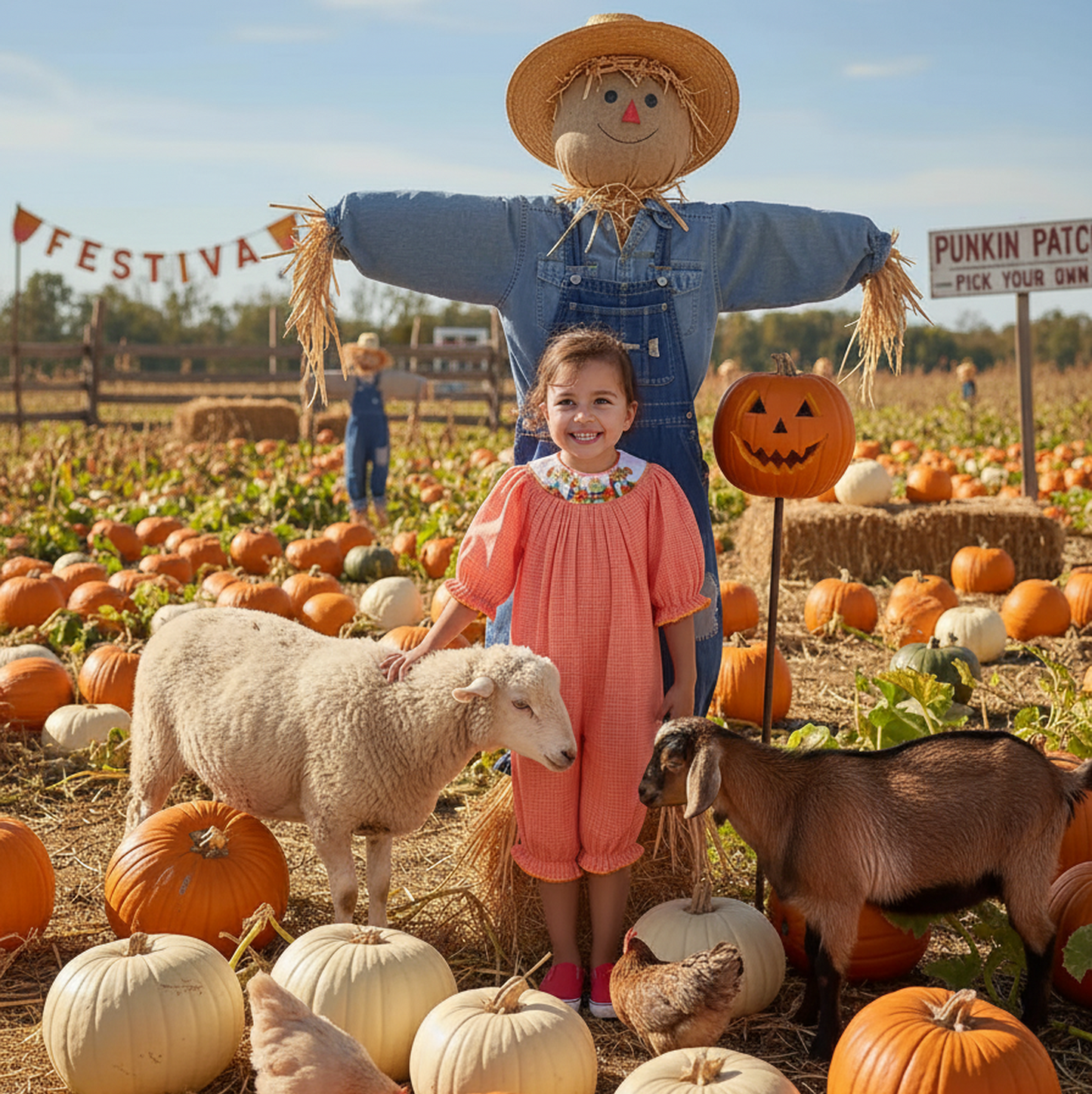 Orange Gingham Long Bishop Sleeve Romper featuring SCARECROW Hand-Smocked