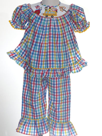 Multi Colors SCHOOL BUS Smocked Short Sleeve Pant Set