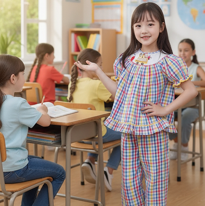 Multi Colors SCHOOL BUS Smocked Short Sleeve Pant Set