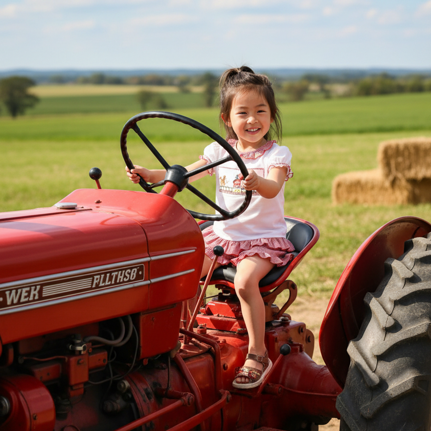 Red gingham FARM HOUSE Smocked Short Set featuring a white top and red gingham ruffle