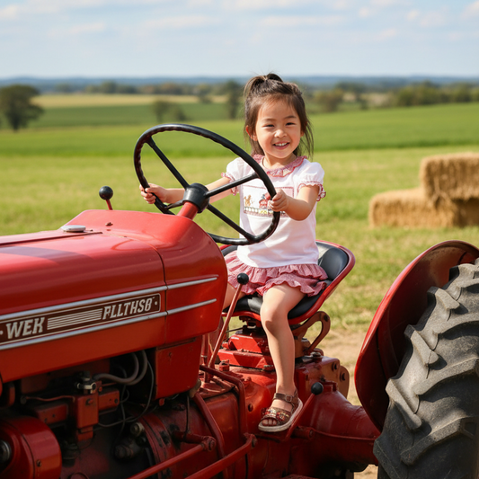 Red gingham FARM HOUSE Smocked Short Set featuring a white top and red gingham ruffle