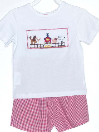 Red Gingham Boy Short Set featuring FARM HOUSE Smocked