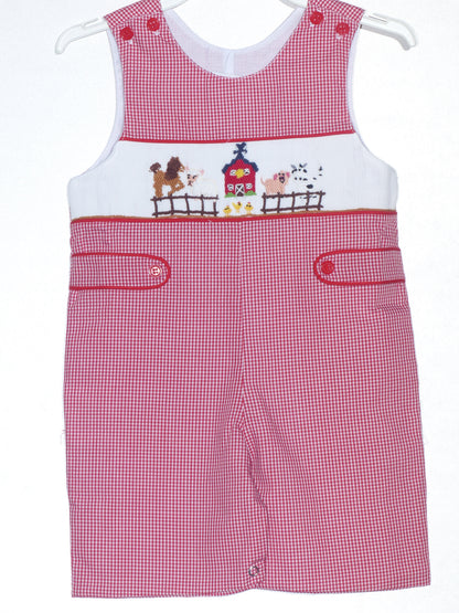 Red Gingham Boy Jon Jon featuring FARM HOUSE Smocked