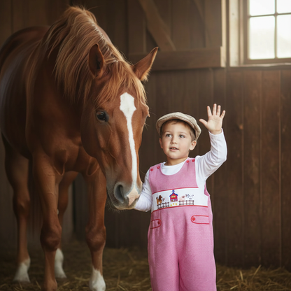Red Gingham Boy Jon Jon featuring FARM HOUSE Smocked