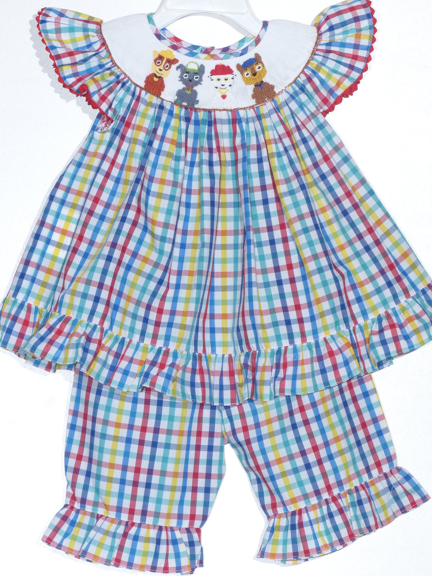 Multi Colors PAW PARTROL Smocked Angel Sleeve Short Set