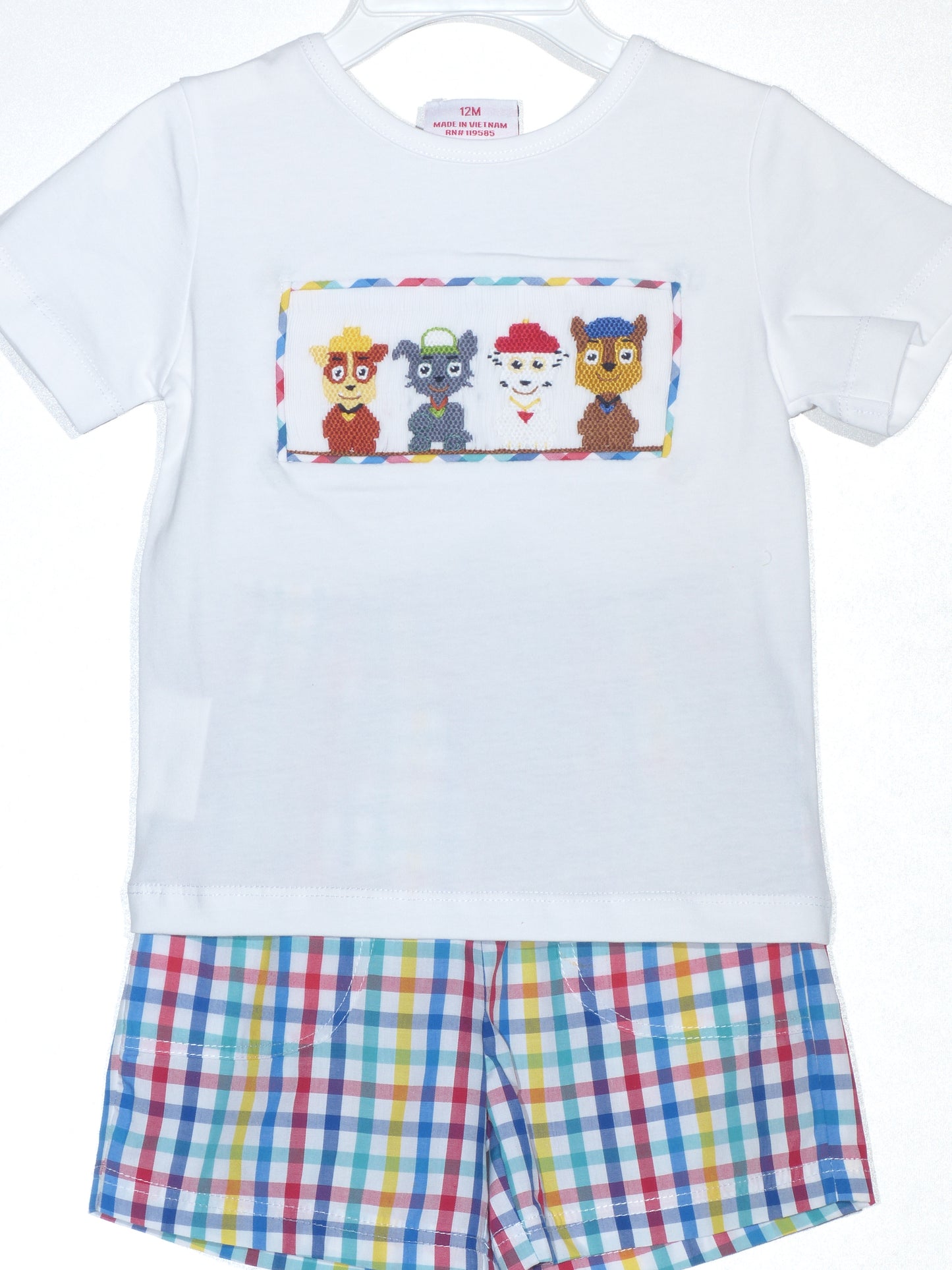 Multi Colors Gingham Boy Short Set featuring PAW PATROL Smocked