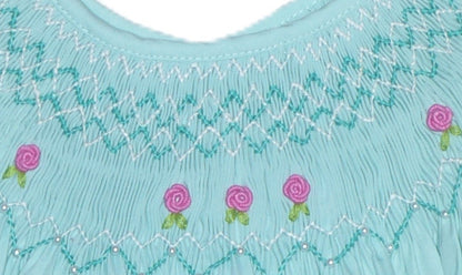 Turquise Geo Smocked With Roses Angel Wing Sleeve Dress