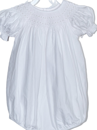 White Geo Pearl Smocked Short Sleeve Bubble
